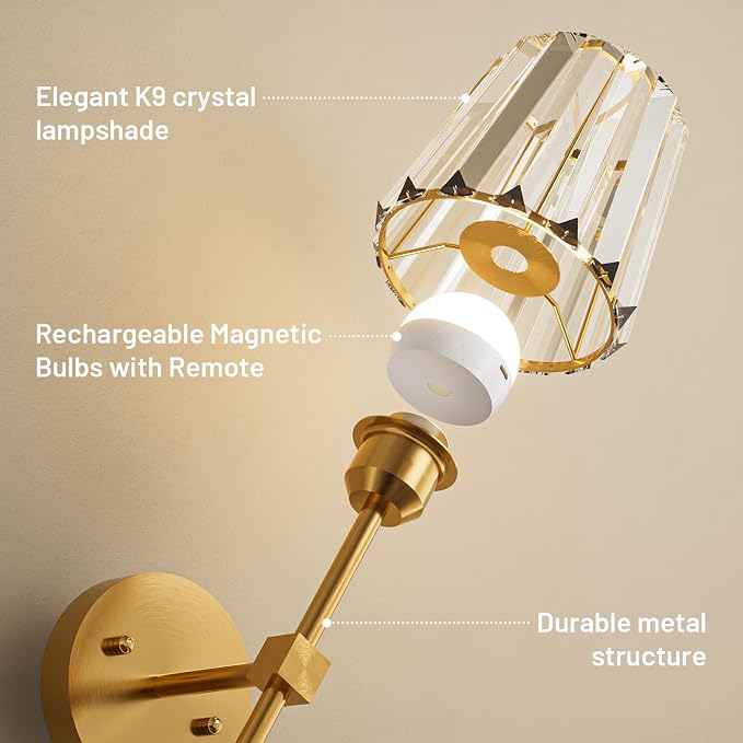 Crystal Battery Operated Wall Sconces Set of 2, 12 RGB and 3CCT Dimmable Wall - Image 9