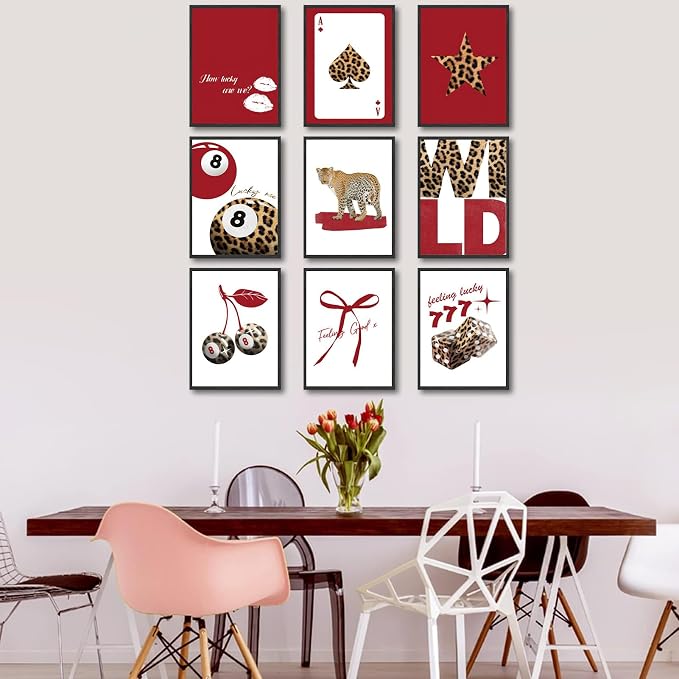 LOARTVE 9Pcs Trendy Red Leopard Wall Art Prints Funky Lucky 8 Ball Posters - Image 6