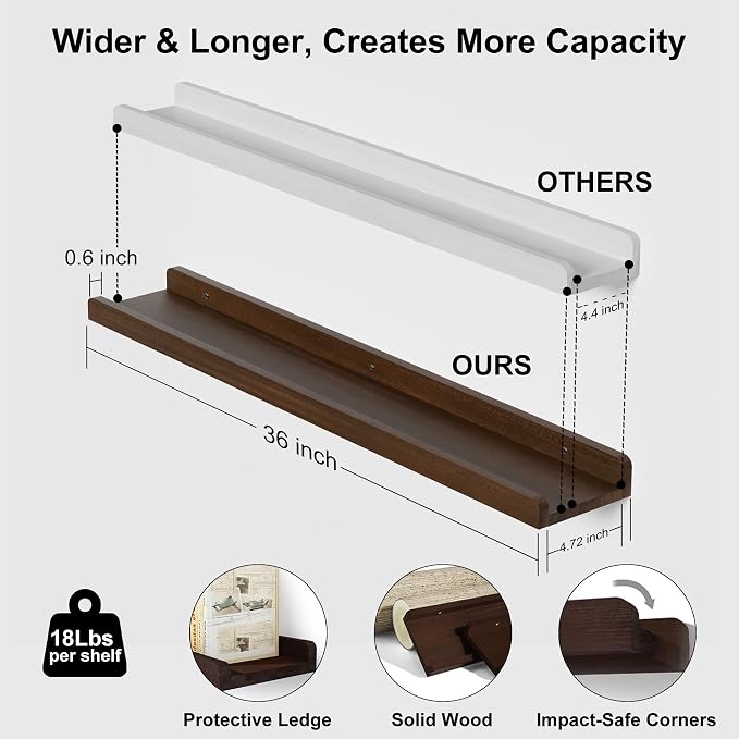 Love-KANKEI 36 Inch Long Floating Shelves Wall Mounted Set of 2, Large Wood - Image 3