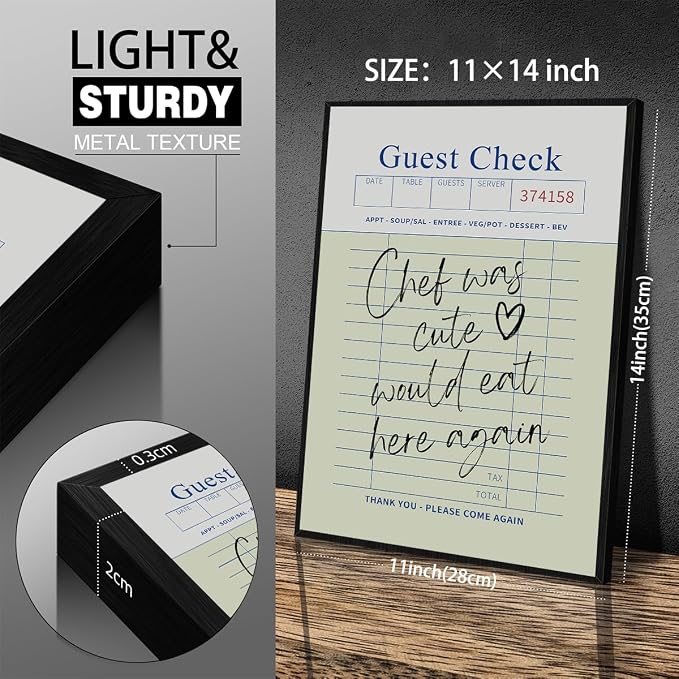 Black Framed Wall Art Posters Trendy Kitchen Guest Check Prints Chef Was Cute - Image 2