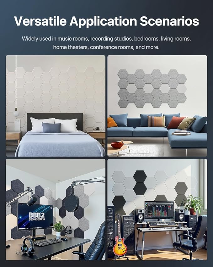 Soundsbay Acoustic Panels, 18 Pack Hexagon Soundproof Wall Panels High Density - Image 7