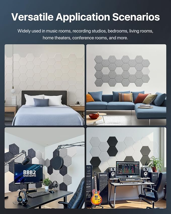18 Pack Hexagon Acoustic Panels, Self-Adhesive Soundproof Wall Panels, High - Image 7