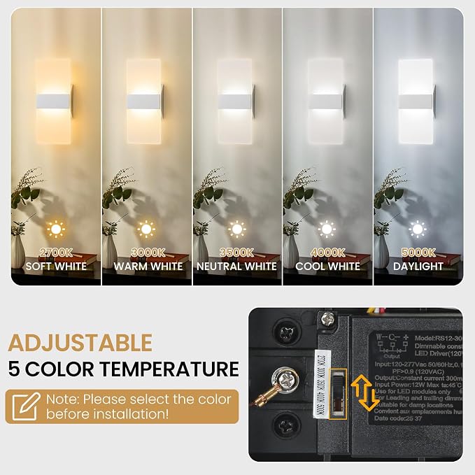 Modern LED Wall Sconces Set of Two, 12 Inch Indoor Dimmable Brushed Nickel Wall - Image 3