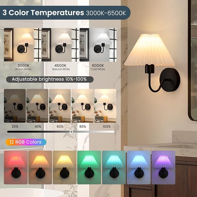 Rechargeable Battery Operated Wall Sconce Sets of 2, 15 Colors Wireless - Image 3