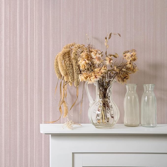 Tempaper Textured Metallic Pink Faux Grasscloth Removable Peel and Stick - Image 2