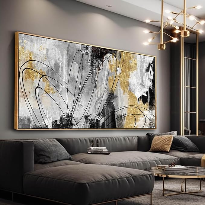 Large Canvas Wall Art Gold Abstract Paintings 29x58 Inch Wooden Framed Artwork - Image 6