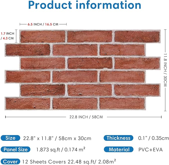 COMSTICKC 3D Faux Brick Wall Panel Peel and Stick, 3D Brick Wall Stickers - Image 5