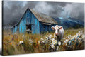 AIYISU Farmhouse Cow Wall Art Rustic Barn Landscape Pictures Wall Decor Blue by HOME