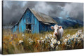 Farmhouse Barn Wall Art Cow Pictures Wall Decor Rustic Blue Barn Landscape by HOME