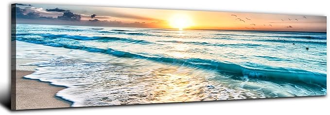 Sunrise Ocean Beach Canvas Wall Art Coastal Room Decor Nature Pictures by AREBOLOLLC