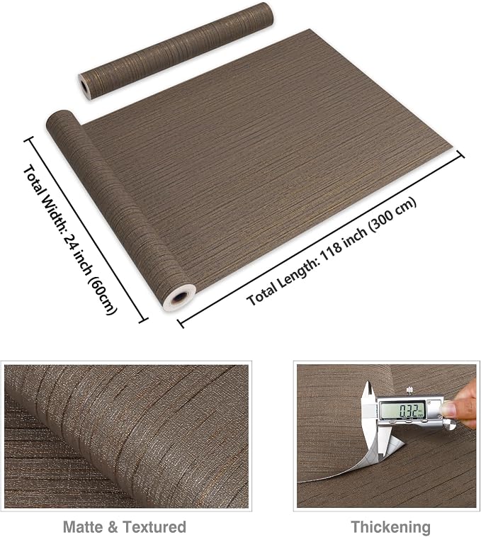 CRE8TIVE Wide 24"x118" Dark Brown Grasscloth Peel and Stick Wallpaper Fabric - Image 8