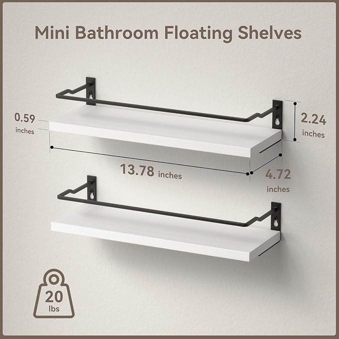 RICHER HOUSE White Bathroom Shelves, Small Floating Wall Mounted Shelf - Image 3