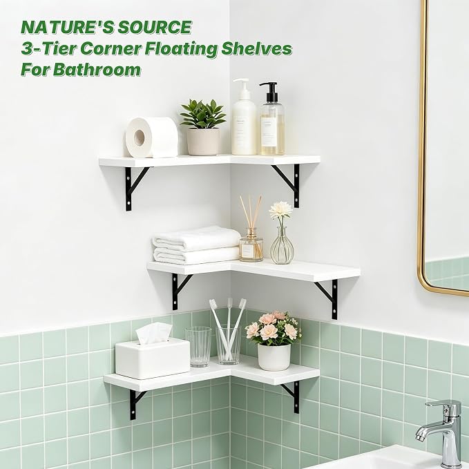 NATURE'S SOURCE Corner Floating Shelves Set of 3, Corner Shelves Wall Mounted - Image 2