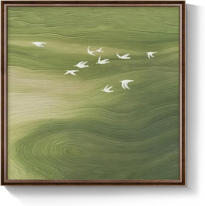 Vintage Framed Green Abstract Wall Art, Modern Minimalist Sage Green Canvas - Image 8