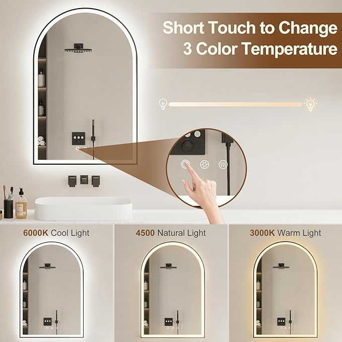 Arched LED Bathroom Mirror 24"x36", Dimmable-LED Mirror - Image 4