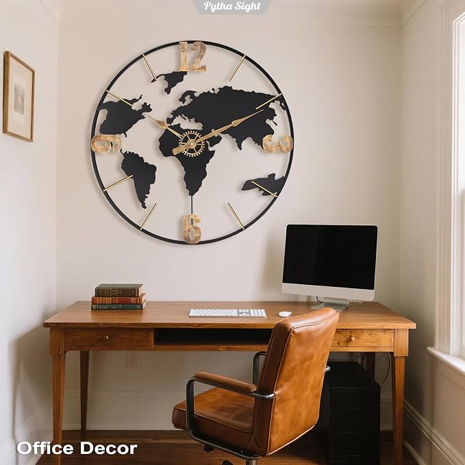 Pytha Sight 20 Inch Large Wall Clock, Modern Decorative Big World Map - Image 7