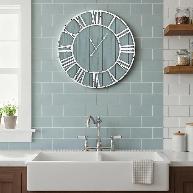 Quelay 20 Inch Coastal Wall Clock, Quiet Ticking Battery Operated, Rustic Retro - Image 7