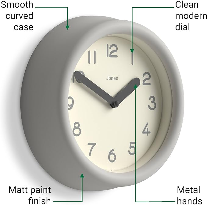 JONES CLOCKS® Fuze wall Clock | Small Round Clock | Gray | Playful Modern Design - Image 5