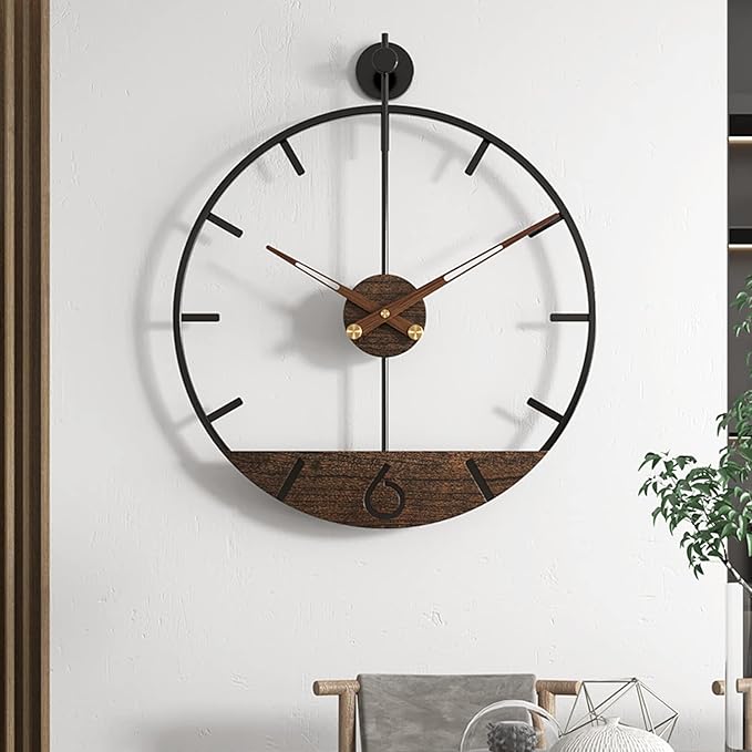 Modern Wood Walnut Dial Wall Clock, Large Simple Wall Decor Metal Frame Silent - Image 6