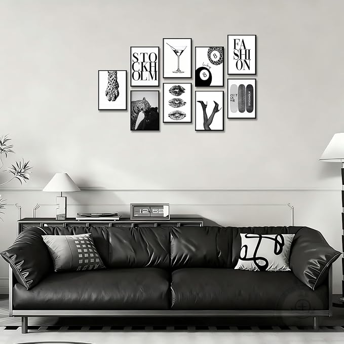 LOARTVE 9Pcs Black and White Fashion Wall Art Prints Trendy Leopard Stockholm - Image 4