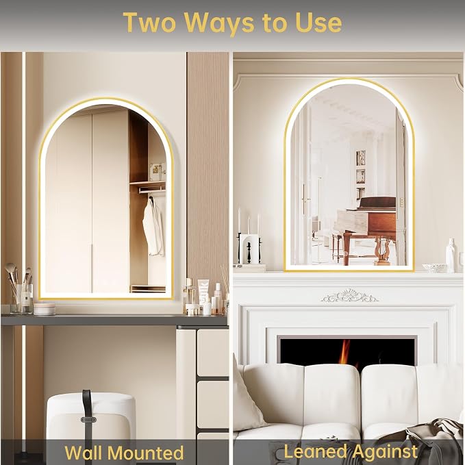 24"x36" Arched LED Mirror for Bathroom, Brushed Gold Lighted Bathroom Mirror - Image 7