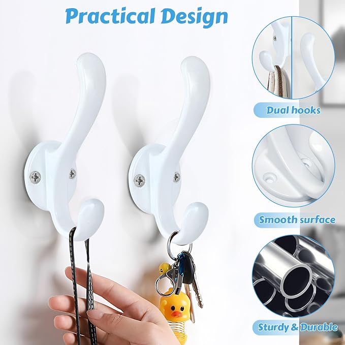 10 Pack Coat Hooks Wall Mount Heavy Duty Utility Retro Double Hooks - Image 8