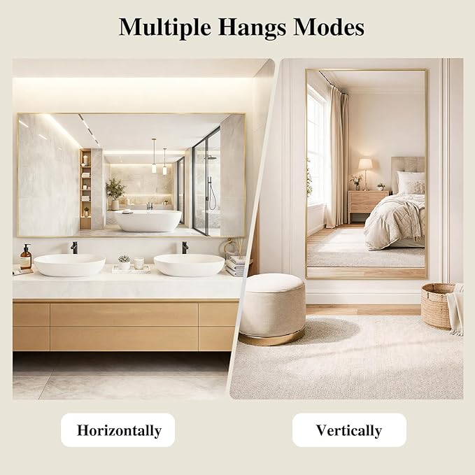 Koonmi Gold Mirrors for Wall, 26x38 Inch Bathroom Mirror, Rectangular Wall - Image 6