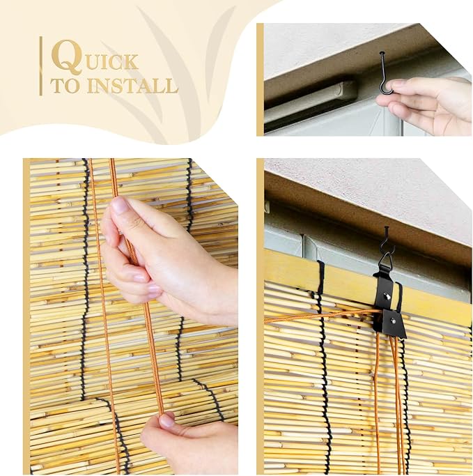 Reed Curtain, Bamboo Light Filtering Roller Shades - Image 6