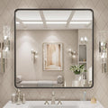 LOAAO 30x30 Inch Black Metal Framed Bathroom Mirror by LOAAO