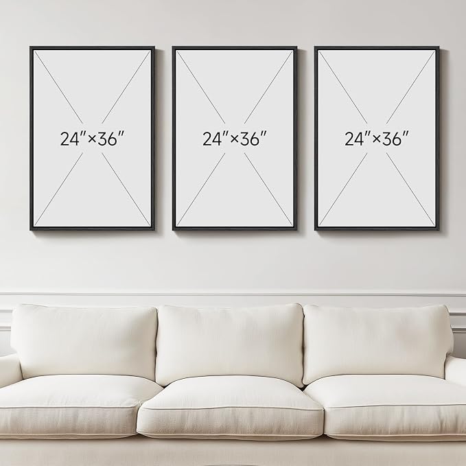 Framed Boho Wall Art for Living Room, Large 3 Piece Neutral Geometric Black and - Image 3