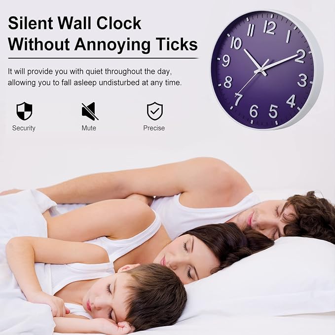 HZDHCLH Purple Wall Clocks Battery Operated, 12 inch Silent Non Ticking Modern - Image 5