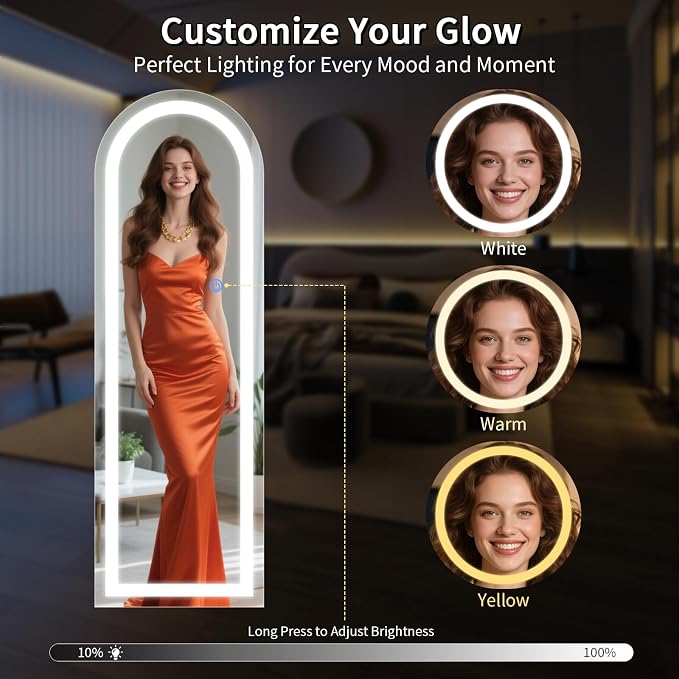 Koonmi LED Arched Full Length Mirror, Lighted Floor Mirrors - Image 4