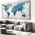 Teal Decor map of the world Canvas Wall Art Pictures by ZEYDRT