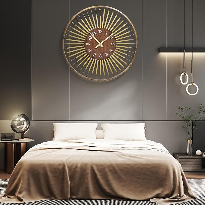 24 Inch Mid-Century Modern Wall Clock, Round Frame Metal Design - Image 6