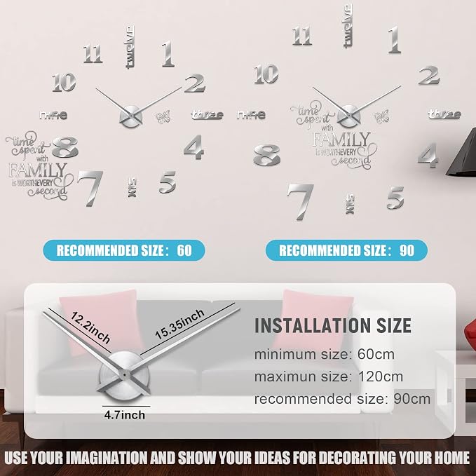 Junkin 3D Large Frameless DIY Wall Clock Modern Decor Family Quote Wall - Image 5