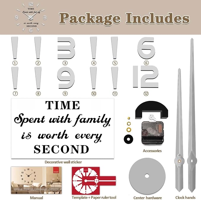 VANGOLD Large 3D Wall Clock DIY Wall Decoration Clock - Image 5