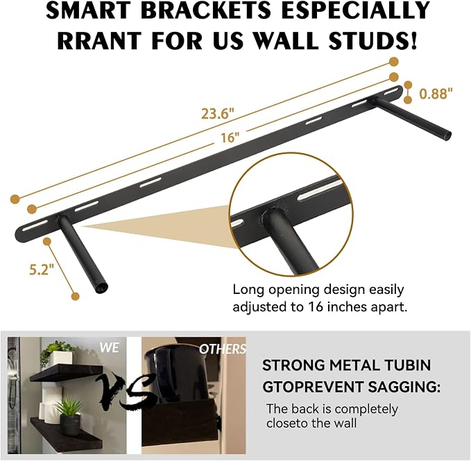 BGMG Wood Floating Shelves 36 inch Long, Wide Rustic Wooden Wall Shelves - Image 3