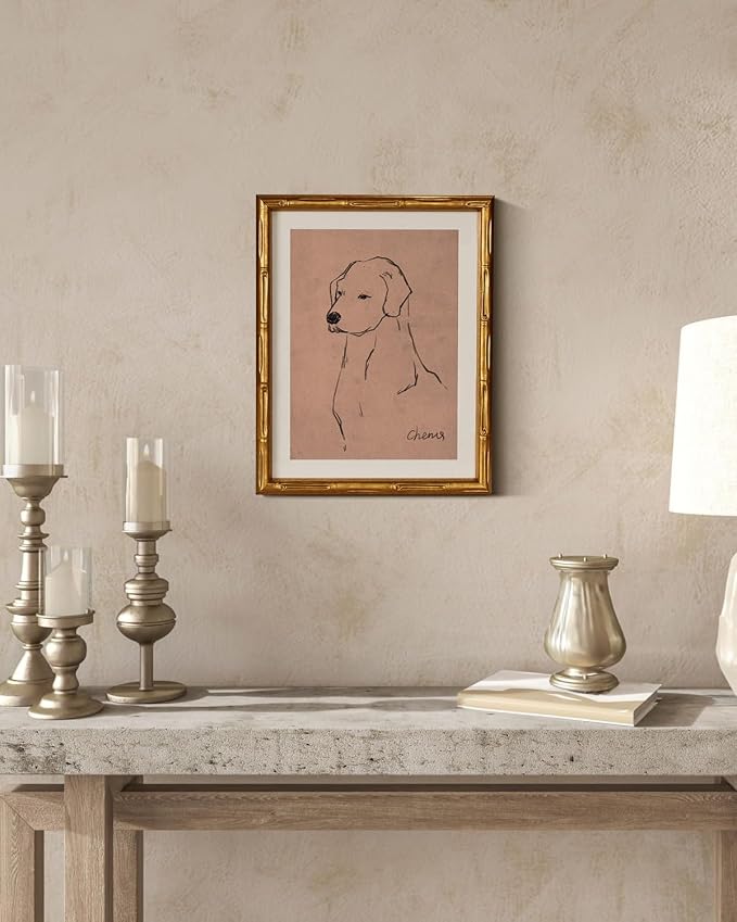 InSimSea Gold Bamboo Framed Canvas Wall Art, Minimalist Dog Sketch Animal - Image 5