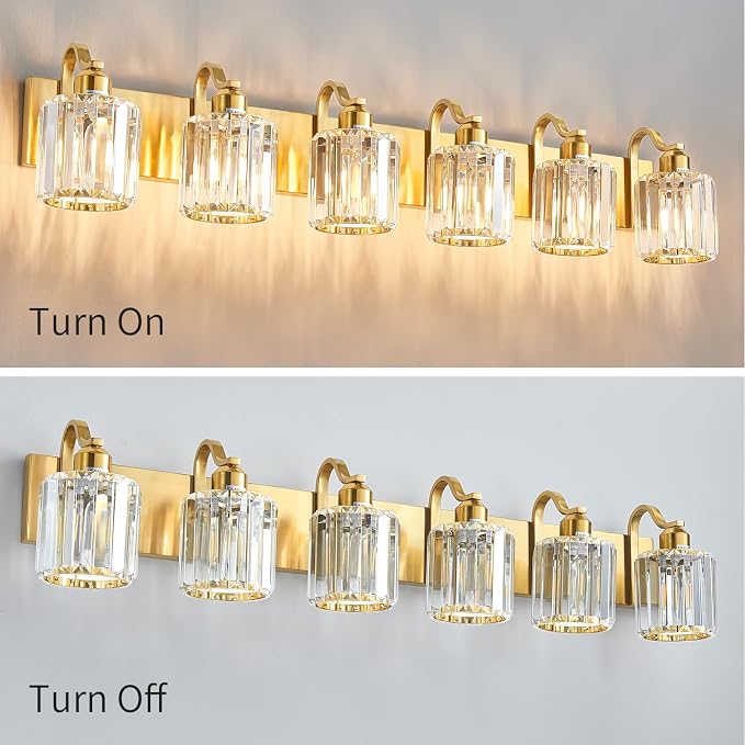 Modern Bathroom Vanity Light 6-Lights Brass Gold Vanity Light Crystal Wall - Image 3