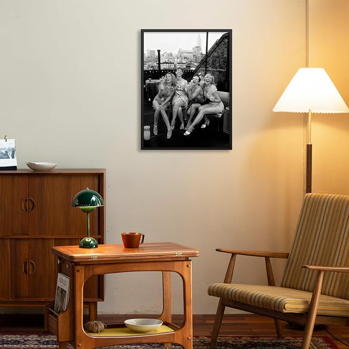 Retro Black And White Woman Black Framed Wall Art Fashion Rooftop Party Posters - Image 6