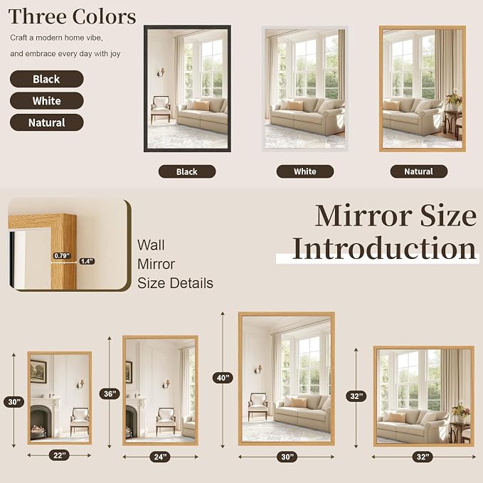Syndra Square Natural Wood Frame Bathroom Mirror, Waterproof Slim Deep Frame - Image 6