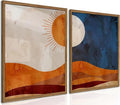 Framed Boho Sun and Moon Canvas Wall Art Set of 2, Vintage Western Desert by Hwetui