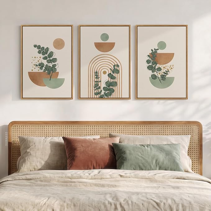 Framed Abstract Boho Wall Art for Living Room, Large Botanical Sage Green Plant - Image 2