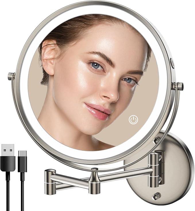 Rocollos 9" Wall Mounted Lighted Makeup Mirror, Large Double Sided 1X/10X by Rocollos