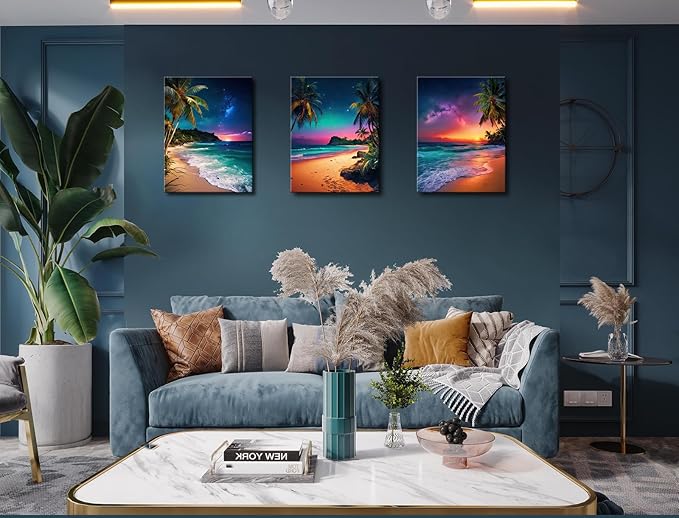 Sunset Ocean Canvas Wall Art Tropical Beach Prints Painting Palm Coconut Tree - Image 7