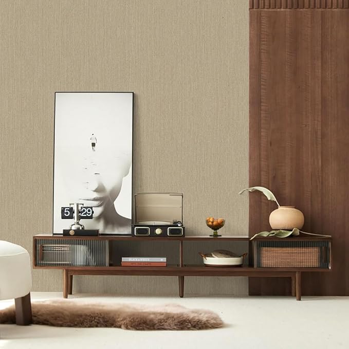 Grasscloth Peel and Stick Wallpaper Beige Brown Textured Wallpaper 15.7inch x - Image 8
