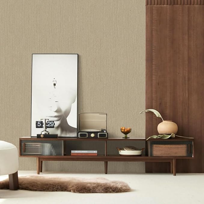 Grasscloth Peel and Stick Wallpaper Beige Brown Textured Wallpaper 15.7inch x - Image 8