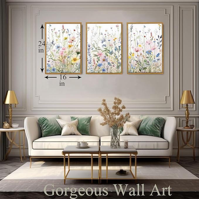 Bwodke Framed Wildflower Wall Art Watercolor Botanical Floral Colorful Canvas - Image 2