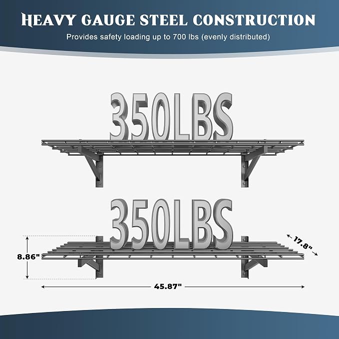 Jusgym 2 Pack Heavy Duty Garage Wall Shelving Set, Wall Mounted Garage Shelves - Image 2