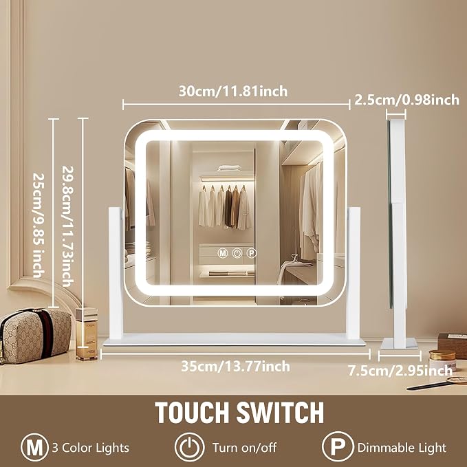 Ratsamee Vanity Mirror with Lights 14"×12", Led Makeup Mirror, Lighted Makeup - Image 2
